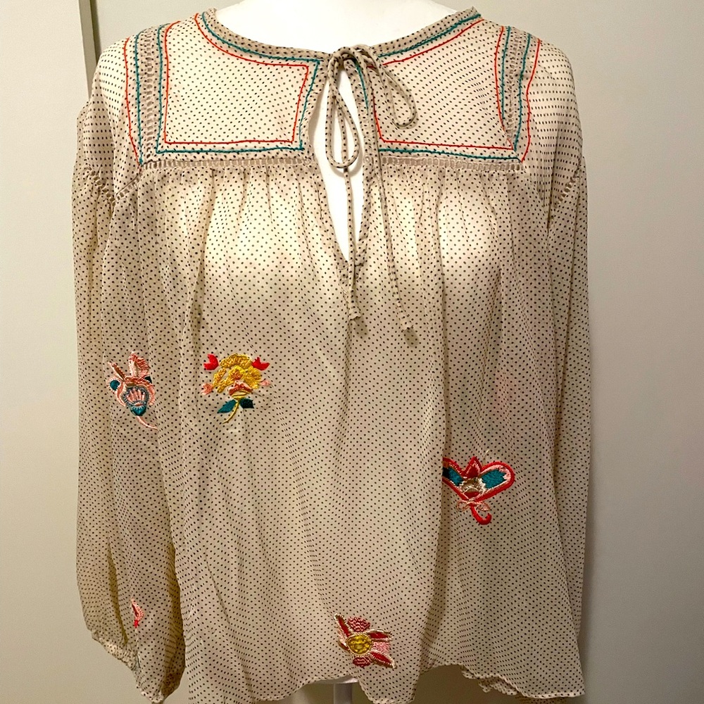 Ranna Gill for Anthropologie, size XL, sheer top with embroidery